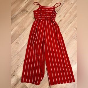 Cropped orange and white striped romper